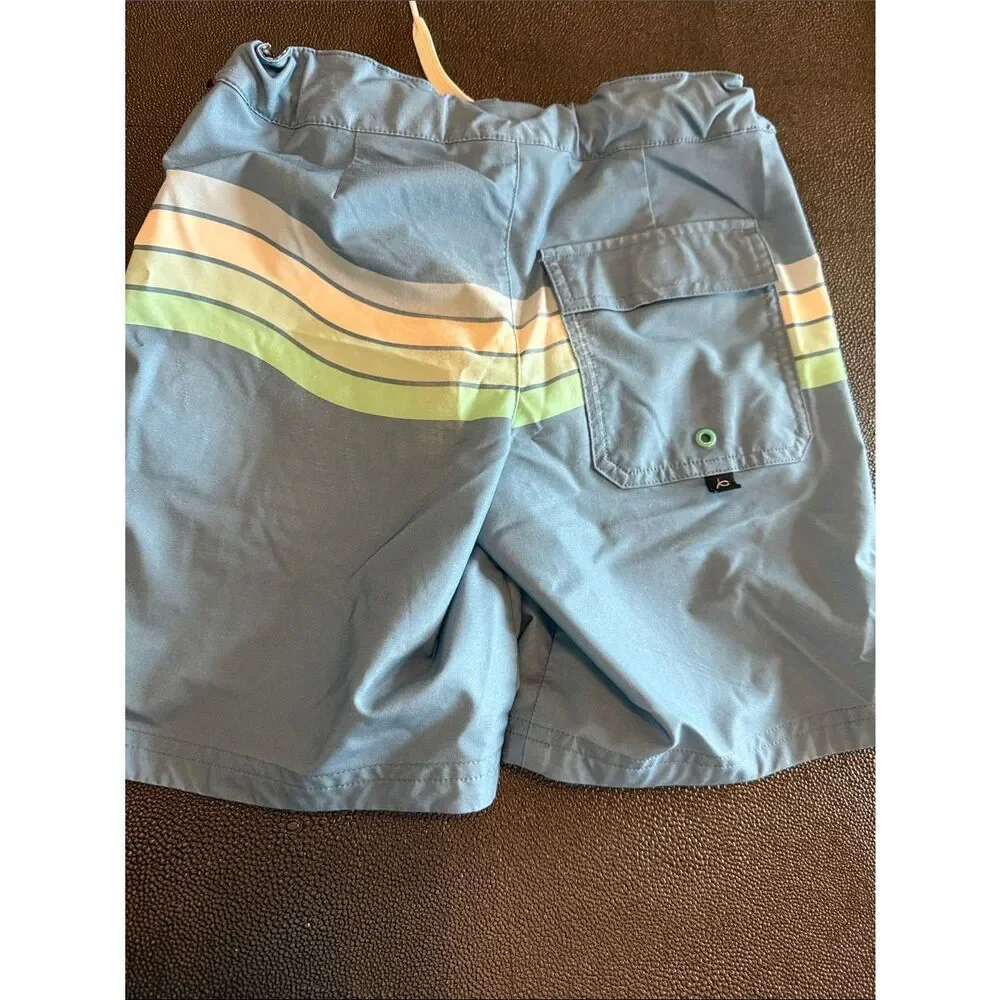 art class Blue Boys Swim Trunks with White and Green Stripes lined size 8
